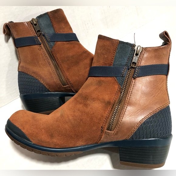 Keen Brown Suede Ankle Booties with Navy Strap Detail - Picture 2 of 11